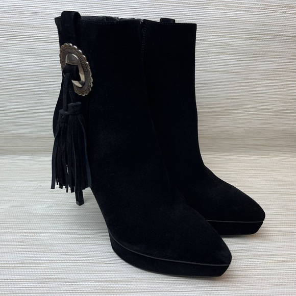 NEW Saint Laurent Classic Janis 105 Concho Ankle Boot in Black Suede Size 37 - Picture 3 of 15